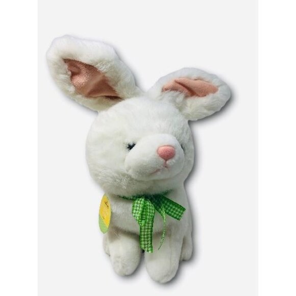 Hallmark Other - Hallmark White Plush Bunny Rabbit Large Green Plaid Bow Boy Girl Toy